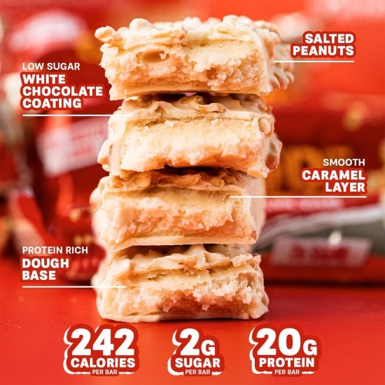 Baton proteic cu arahide sărate, caramel și ciocolată albă White Choco 60g