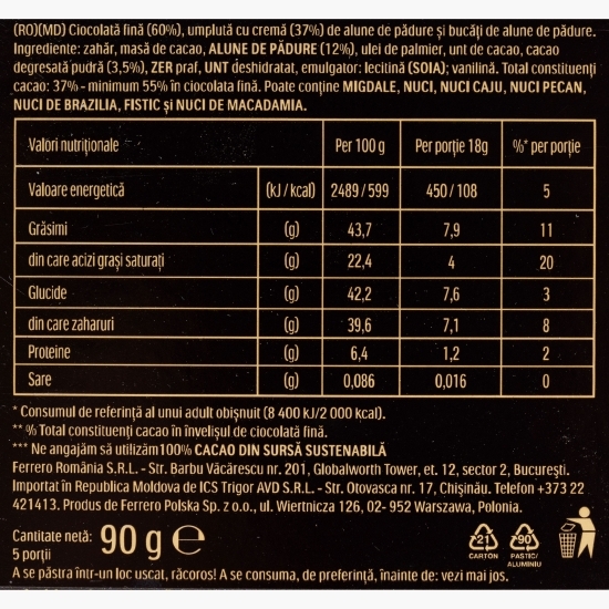 Ciocolată neagră cu alune 90g