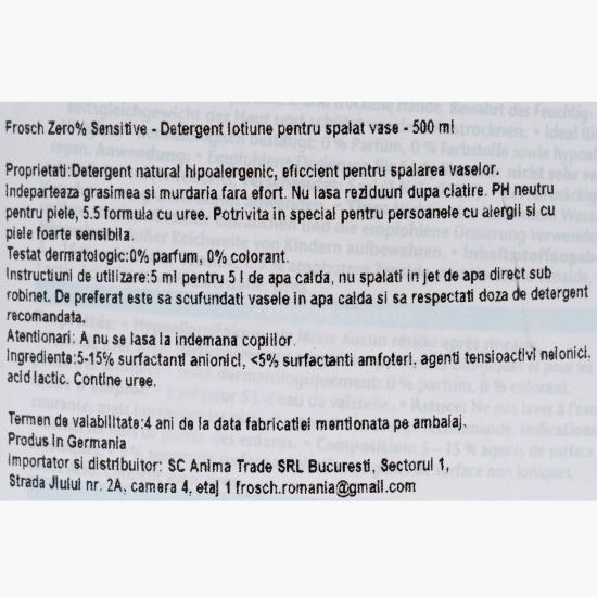 Detergent de vase eco, hipoalergenic, Sensitive Zero%, 0.5l
