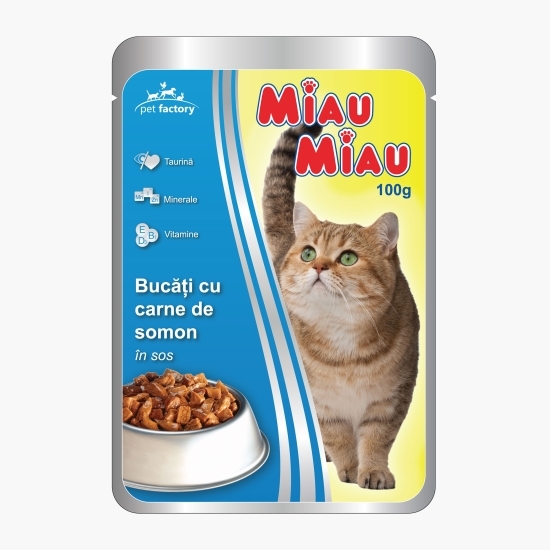 Hrană umedă pentru pisici, 100g, carne de somon în sos