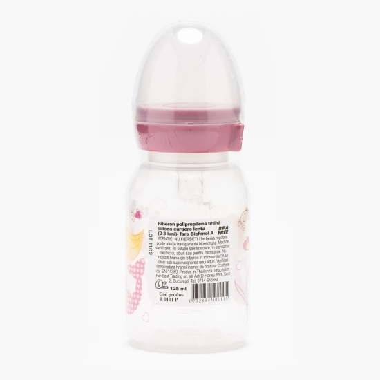 Biberon decorat roz, 0-3 luni, 125ml 