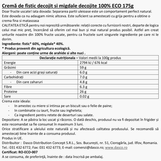 Cremă eco de fistic și migdale 175g