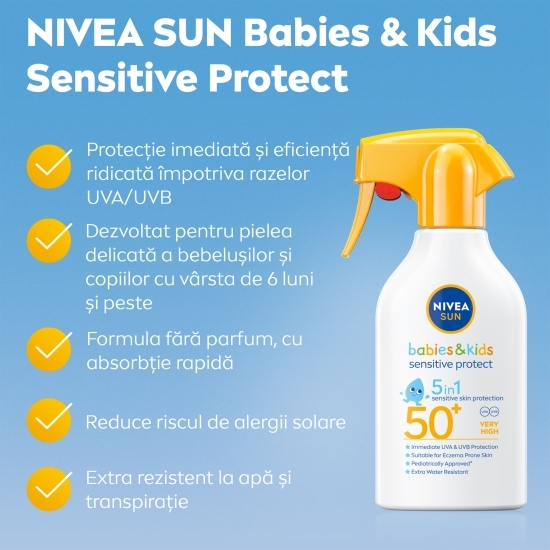 Spray de protecție solară pentru copii 5în1 Sensitive Protect, SPF 50+, 270ml