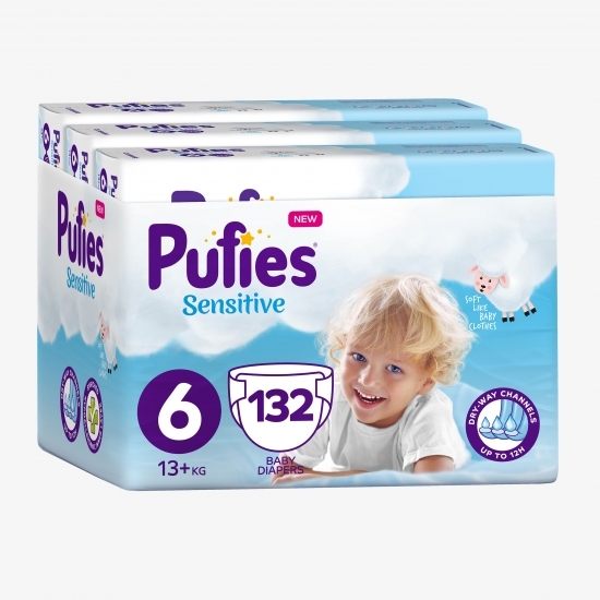 Scutece Sensitive 6 Extra Large, Monthly Pack, 13+kg, 132 buc