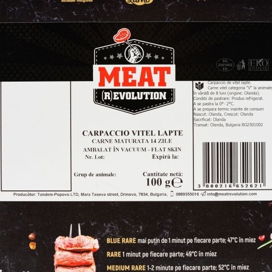 Carpaccio de vițel, maturat 14 zile 100g