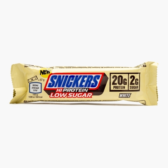 Baton proteic cu ciocolată albă, arahide și caramel HiProtein White Low Sugar 57g
