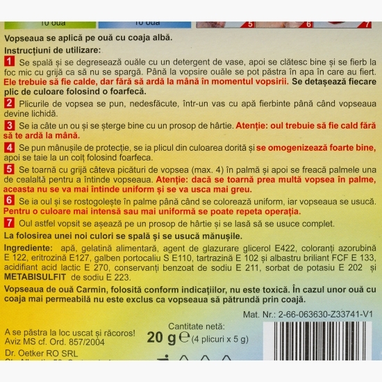 Vopsea gel pentru ouă Bucurie 4 culori, 40 ouă, 20ml