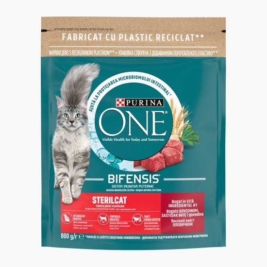 Hrană uscată pentru pisici sterilizate, 800g, One cu vită și grâu