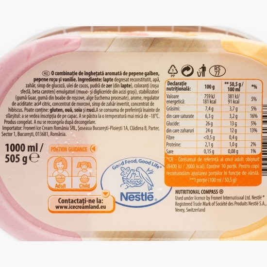 Înghețată aromată de pepene galben, pepene verde și vanilie 1000ml