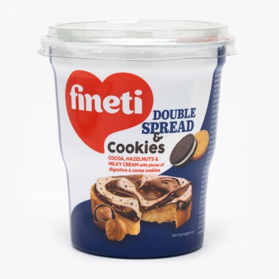 Cremă tartinabilă cu cacao, alune de pădure și lapte cu biscuiți Double Spread 370g