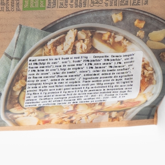 Musli crocant eco cu 6 fructe și nuci 375g