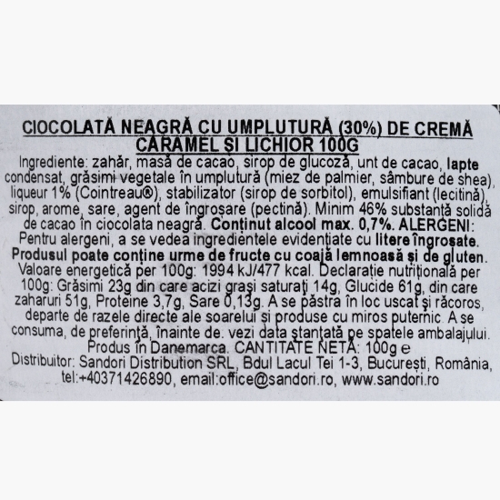 Mini tablete de ciocolată amăruie cu cremă de caramel și lichior 100g