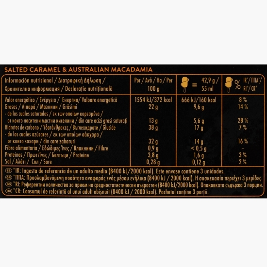 Înghețată vanilie cu caramel sărat, nuci Macadamia și ciocolată cu afine nordice Mini Adventure 330ml (6x55ml)