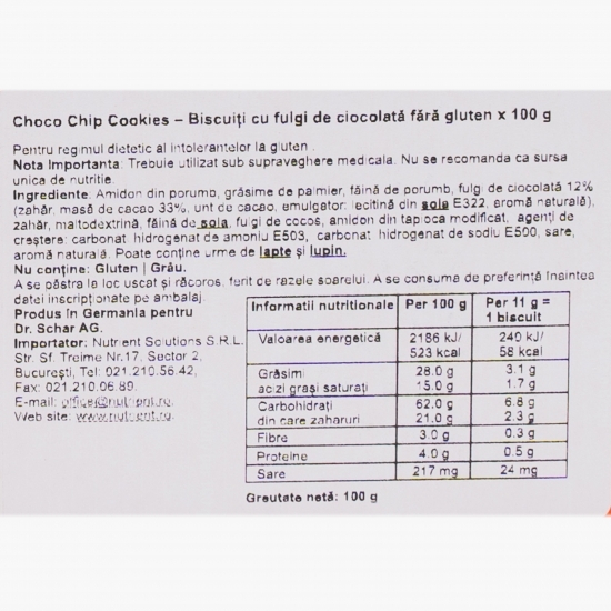 Biscuiți cu fulgi de ciocolată fără gluten 100g 