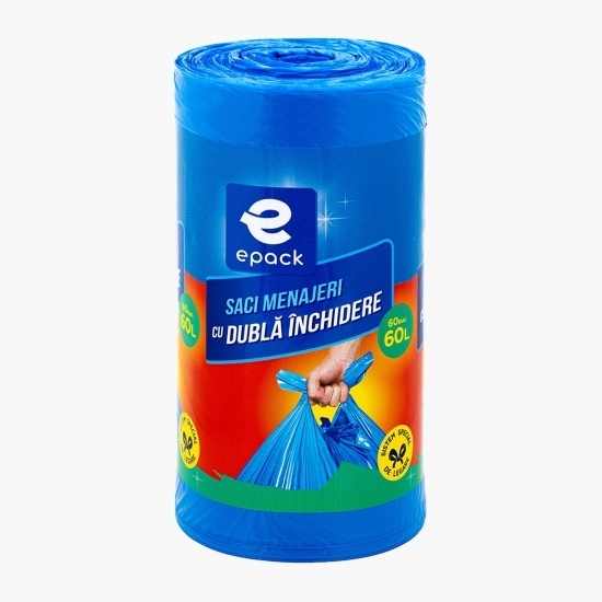 Saci menajeri cu dublă închidere, 60l, rolă 60 buc