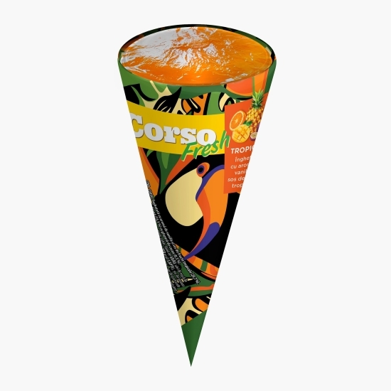 Înghețată cornet cu aromă de vanilie și sos de fructe tropicale 110ml