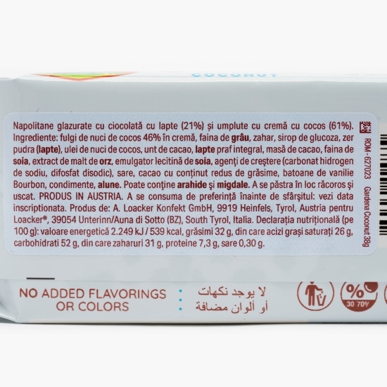 Napolitană Gardena cu umplutură de cocos și glazură de ciocolată 38g