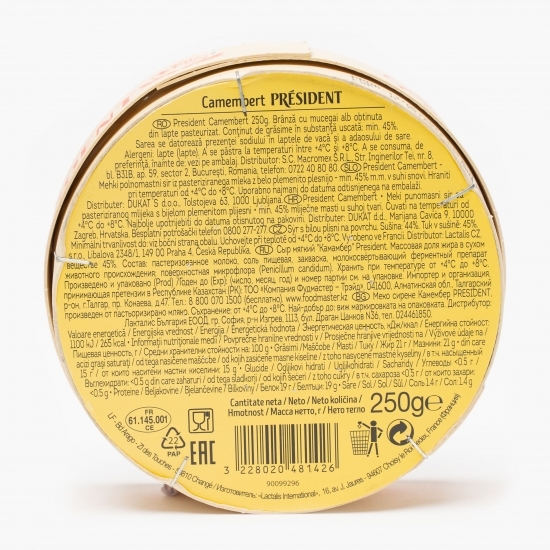 Brânză Camembert maturată, cu pastă moale și mucegai alb 250g