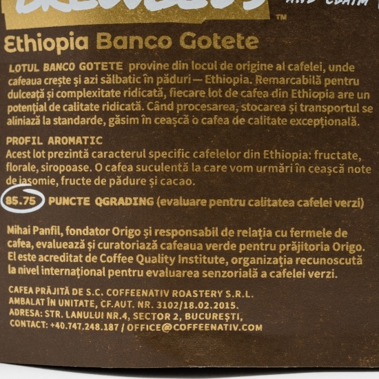 Cafea de specialitate boabe Ethiopia Banco Gotete 250g