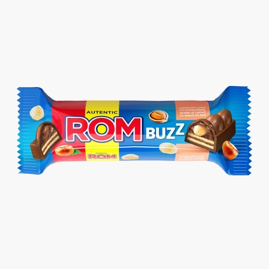 Baton de ciocolată cu lapte, cu napolitană, alune și cremă de rom 50g