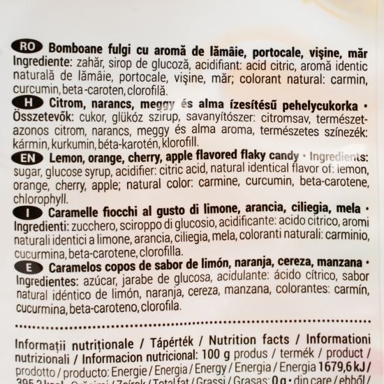 Bomboane fulgi cu aromă de lămâie, portocale, vișine si măr 250g