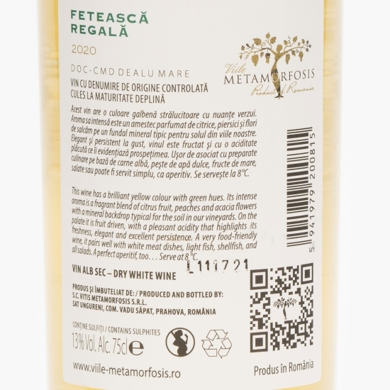 Vin alb sec eco Fetească Regală 0.75l