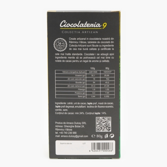 Ciocolată cu lapte 34% cacao, fără gluten 80g
