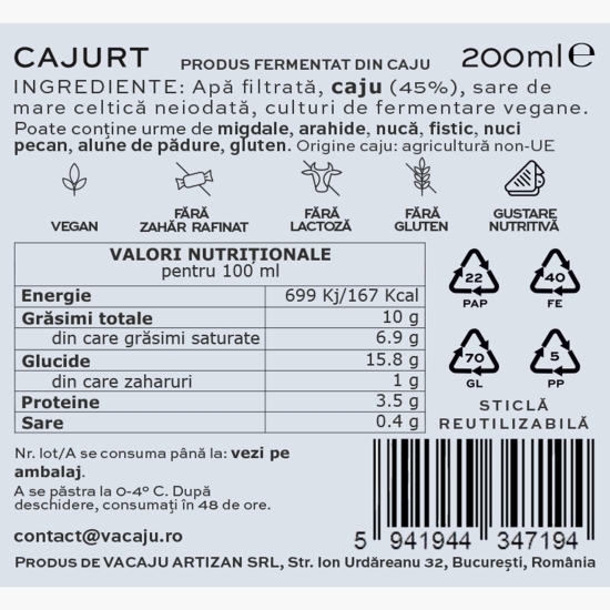 Produs fermentat de caju Cajurt 0.2l