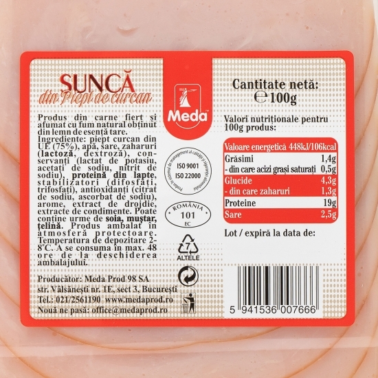 Șuncă din piept de curcan 100g