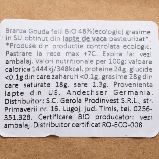 Brânză Gouda felii eco 48% grăsime 150g