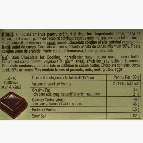 Ciocolată pentru prăjituri 50% cacao, 240g