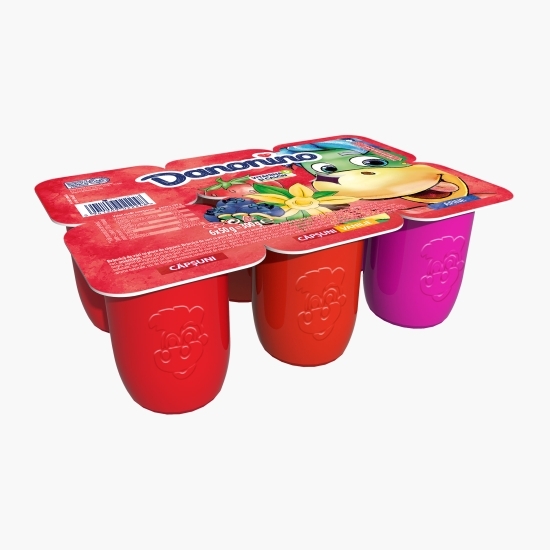 Brânzică de vaci pentru copii cu piure de căpșuni, căpșuni cu aromă de vanilie și afine 6x50g