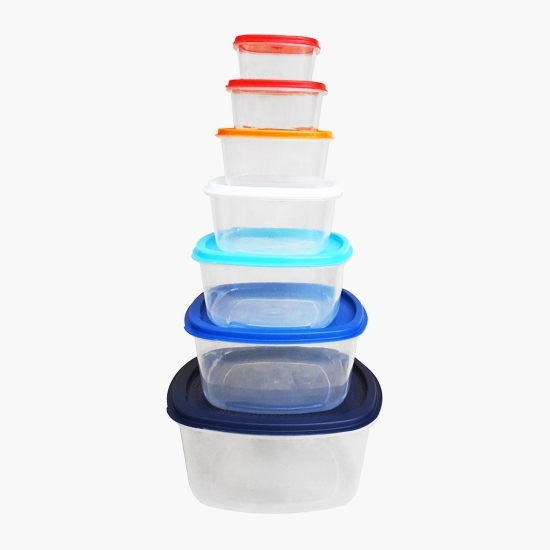 Set caserole pătrate cu capac, din plastic, 7 buc 