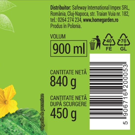Castraveți murați 6-9cm în oțet 840g
