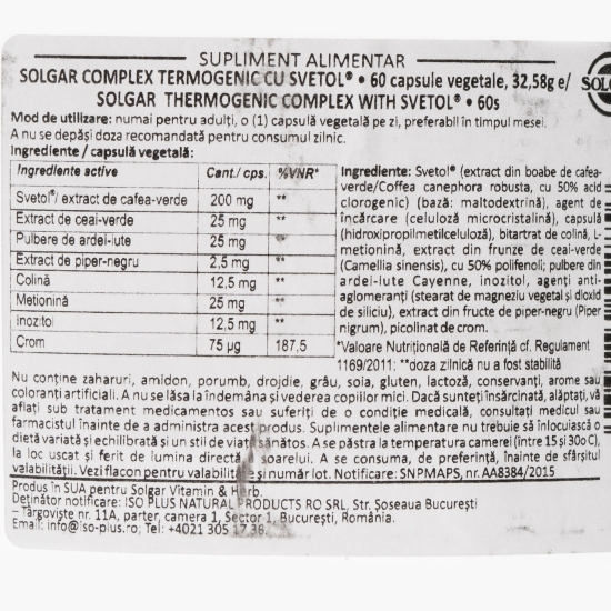 Complex termogenic cu Svetol 60 capsule vegetale