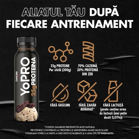 Iaurt de băut proteic cu gust de stracciatella, fără lactoză și fără zahăr adăugat 300g