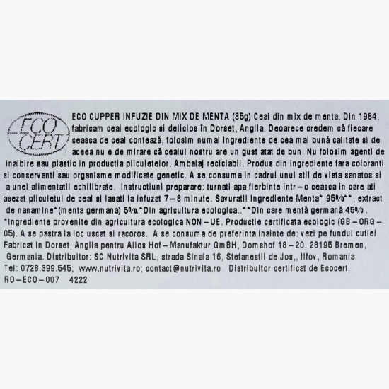 Ceai eco mentă germană, 20 plicuri, 35g