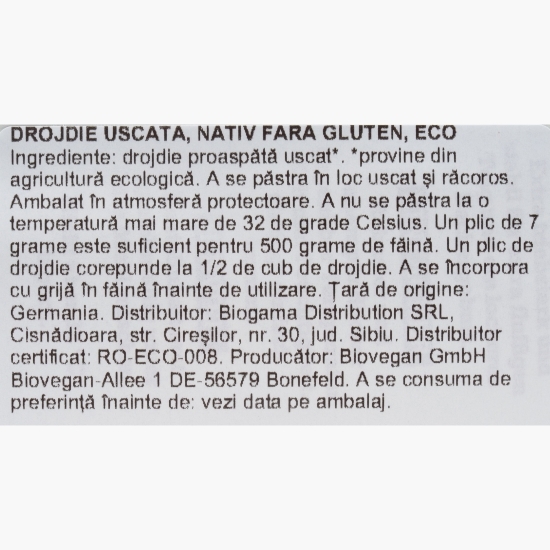Drojdie uscată eco, fără gluten 7g