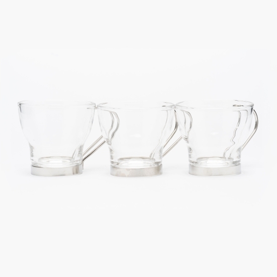 Set 3 cești 110ml, sticlă, mâner oțel cromat