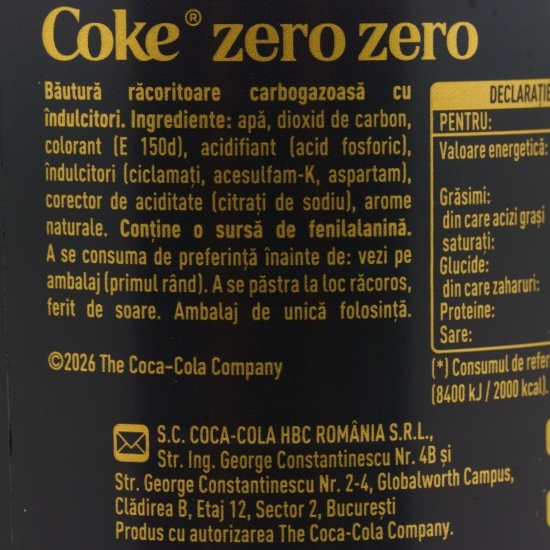 Băutură carbogazoasă cu gust de cola, fără cofeină, zero zahăr, 1l