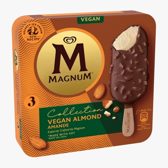 Înghețată vegană de vanilie, cu glazură de ciocolată și migdale 3x90ml