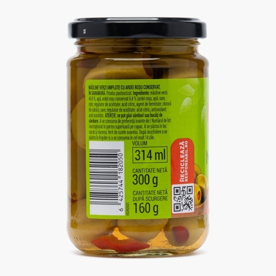 Măsline verzi umplute cu ardei roșu 300g