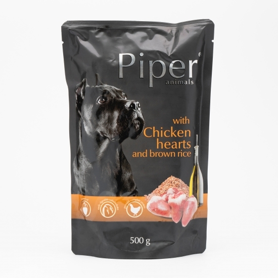 Hrană umedă pentru câini, 500g, cu inimi de pui și orez brun