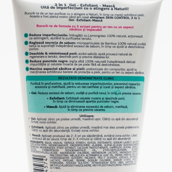 Gel exfoliant mască 3in, Skin Control, 150ml