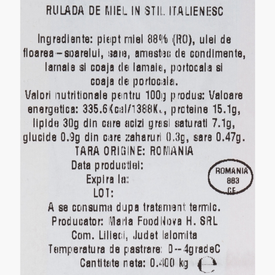Ruladă din piept de miel în stil italienesc, feliată 400g