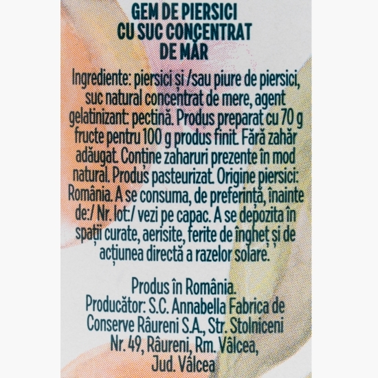 Gem de piersici, fără zahăr adăugat, 250g 