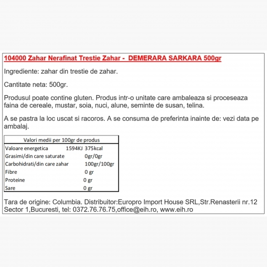 Zahăr din trestie demerara 500g