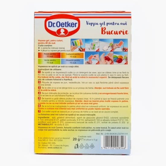 Vopsea gel pentru ouă Bucurie 4 culori, 40 ouă, 20ml