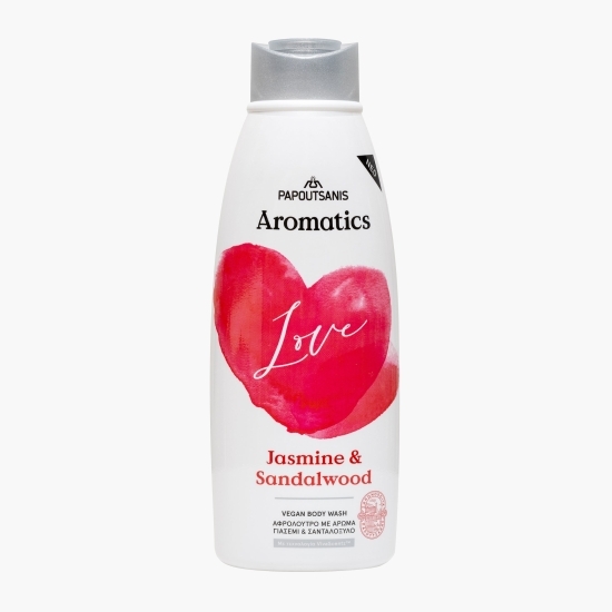Gel de duș Love cu parfum de iasomie și lemn de santal, prebiotice, vit. E și aloe 600ml