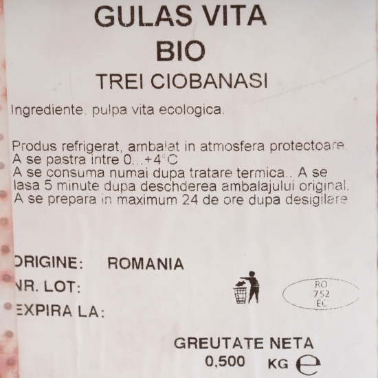 Gulaș vită eco 500g